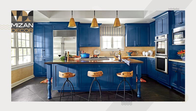 عکس از کابینت آشپزخانه آبی رنگ
