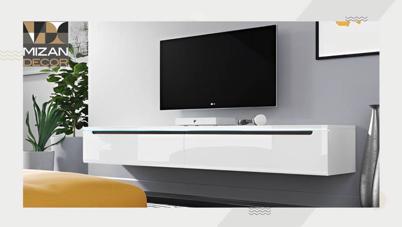 عکس میز تلویزیون سفید مدرن بدون پایه 